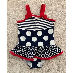 H&M Peplum Swimsuit Patriotic July 4 Polka Dots Size 1/2 Year